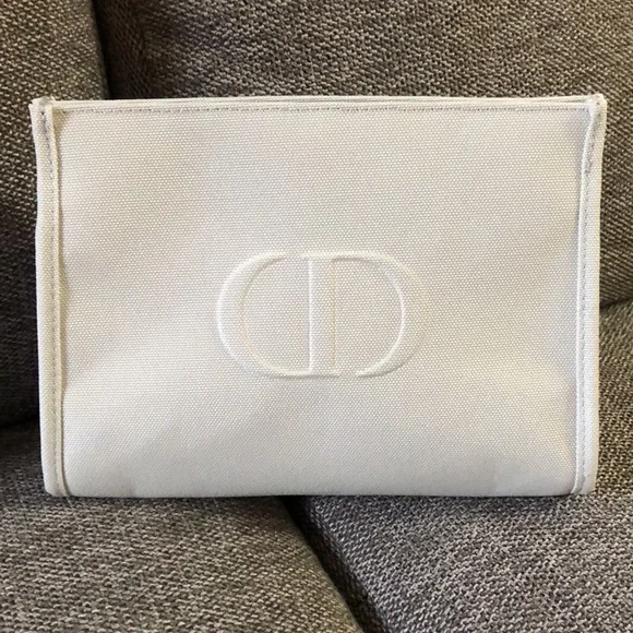 Dior Beauty Pouch Makeup Bag Light Grey Medium Canvas Authentic - Picture 5 of 15